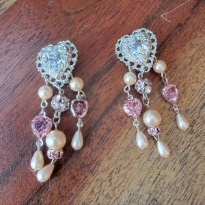Kirks Folly Pink Heart Dangle Clip On Earrings